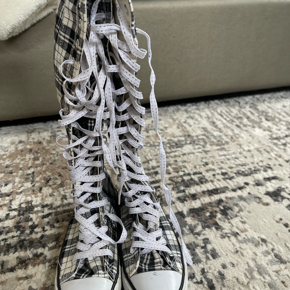 Plaid High-Top Lace-Up Sneakers - Picture 2 of 4